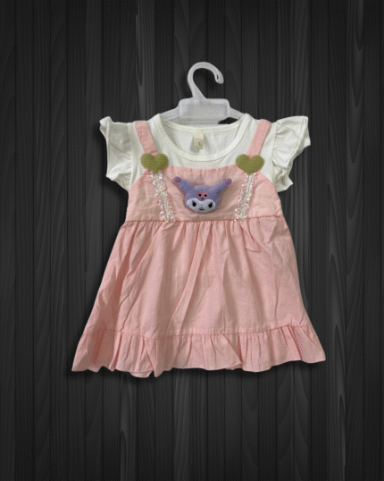Baby Girls' Pink Overalls Dress with Character & Ruffles