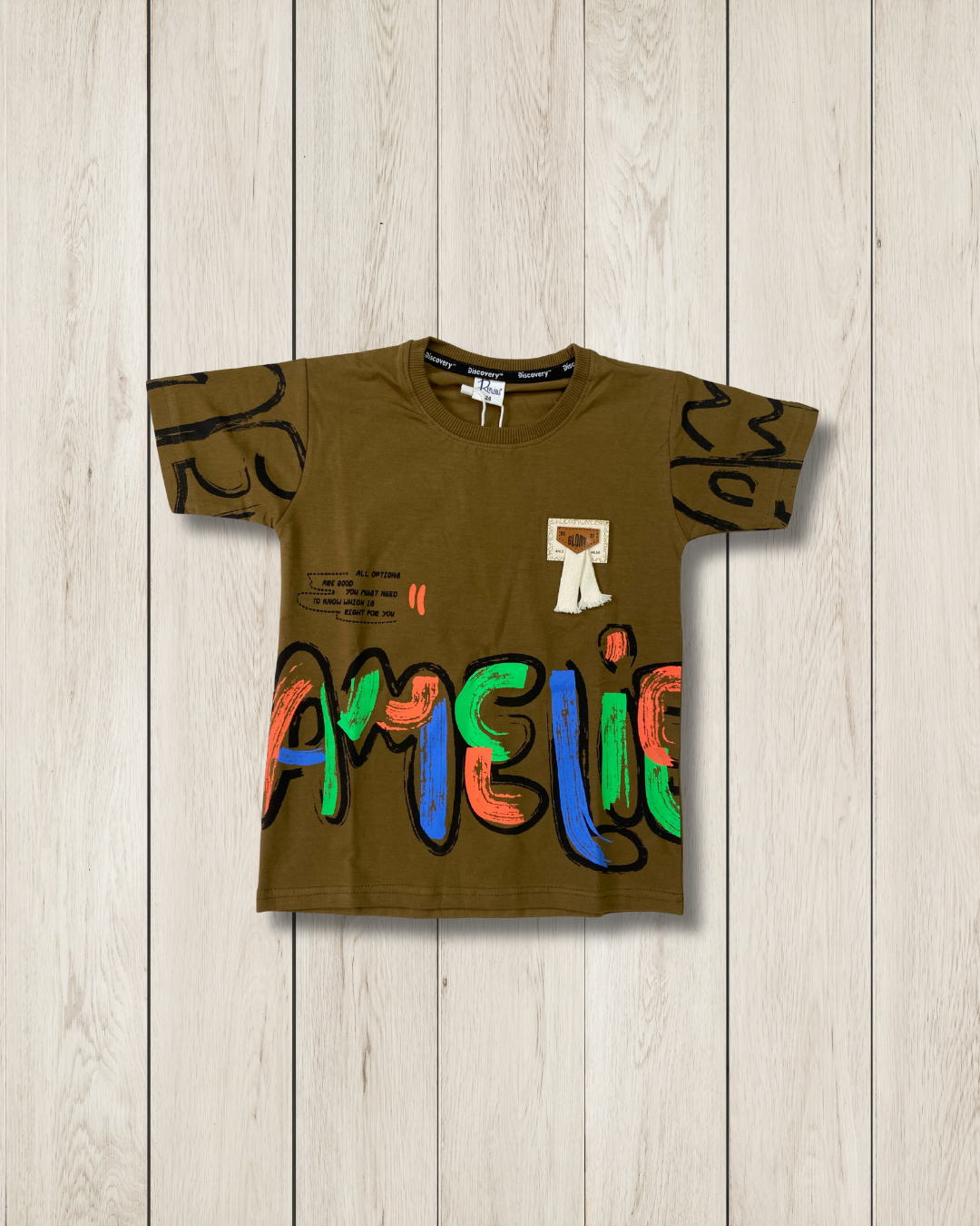 Girls' Olive Brown "Amelie" Print T-Shirt