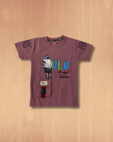 Boys' Brown Graphic Print T-Shirt with Pocket Detail
