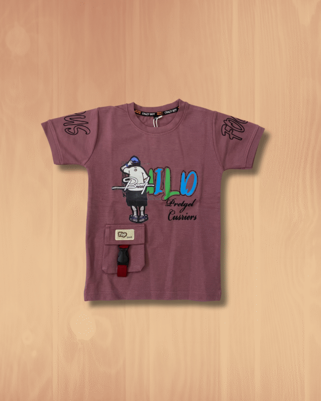Boys' Brown Graphic Print T-Shirt with Pocket Detail