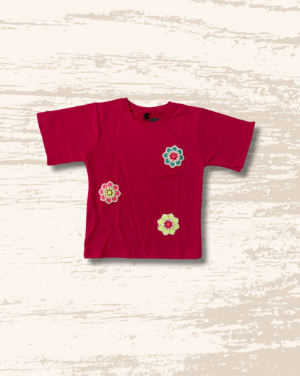 Kids' Pink T-Shirt with Embroidered Flowers