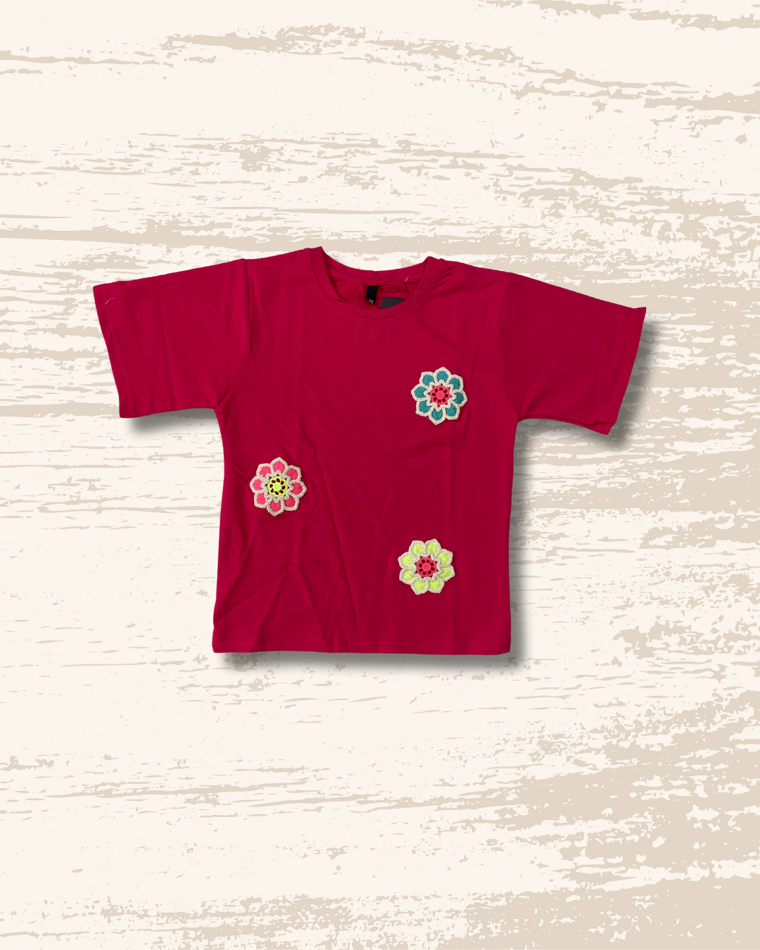 Kids' Pink T-Shirt with Embroidered Flowers